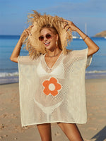 Angel Wings Openwork Flower V-Neck Short Sleeve Cover Up - Ladyez