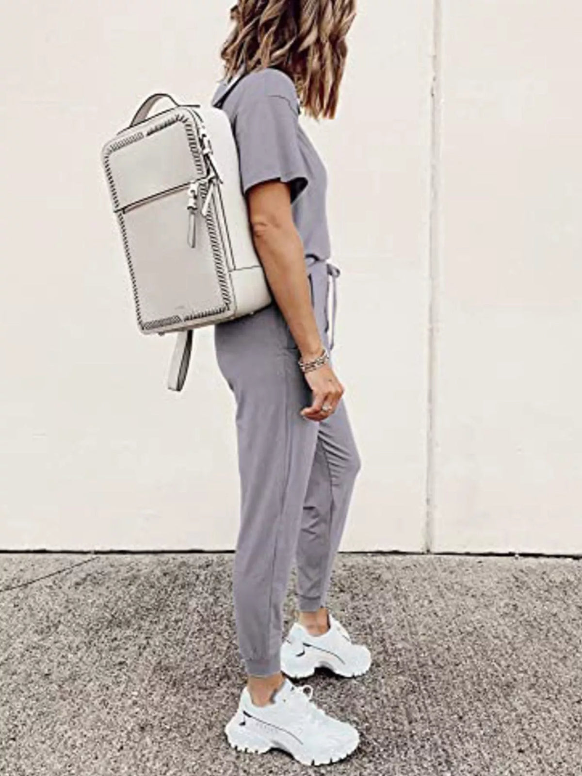 Full Size Round Neck Top and Drawstring Pants Set Plus Size