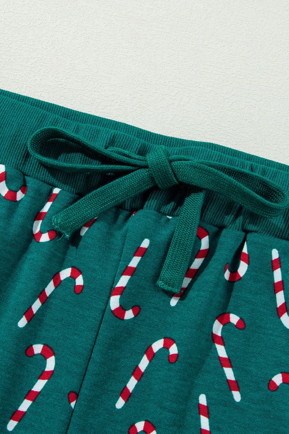 Candy Cane Print Round Neck Top and Pants Lounge Set - Ladyez