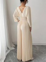 Surplice Pleated Wide Leg Jumpsuit