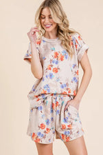 BOMBOM Floral Round Neck RIbbed T-Shirt