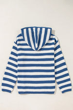 Drawstring Striped Long Sleeve Hooded Sweater