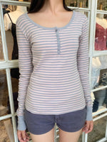 Striped Long Sleeve Henley T-Shirt