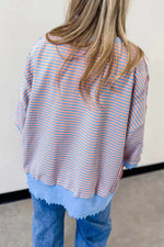 Striped Raw-Edge Casual Blouse