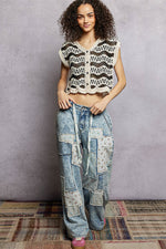 POL Crochet Button-Down Vest with Scalloped Edges