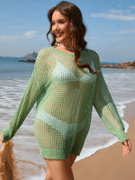 Backless Boat Neck Long Sleeve Cover Up - Ladyez