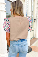Textured Floral Ruffle Sleeve Blouse