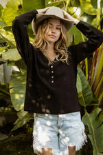 BiBi V Neck Sweater Top With Button Details