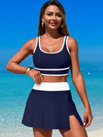 Scoop Neck Top and Skort Swim Set - Ladyez