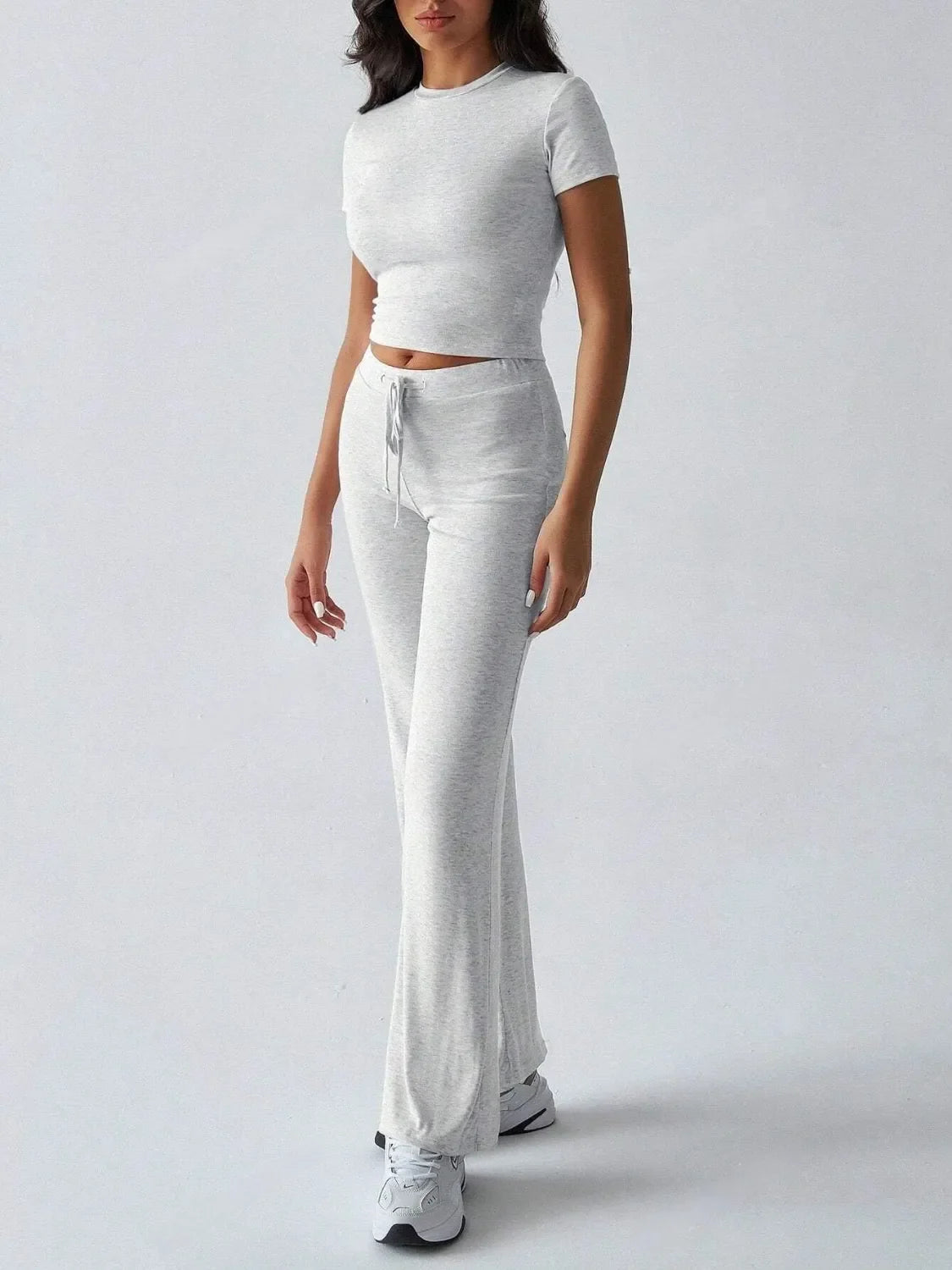Round Neck Short Sleeve Top and Pants Set