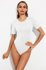 Round Neck Short Sleeve Bodysuit - Ladyez