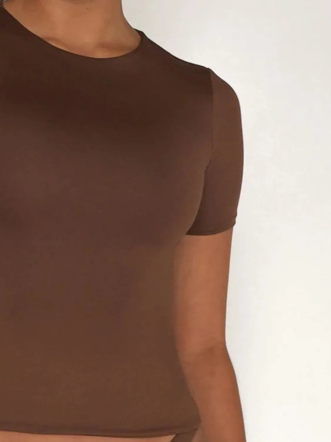 Round Neck Short Sleeve Swim Top - Ladyez