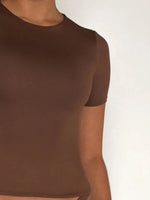 Round Neck Short Sleeve Swim Top - Ladyez