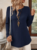 Plus Size Casual Waffle Knit Long Sleeve T-Shirt