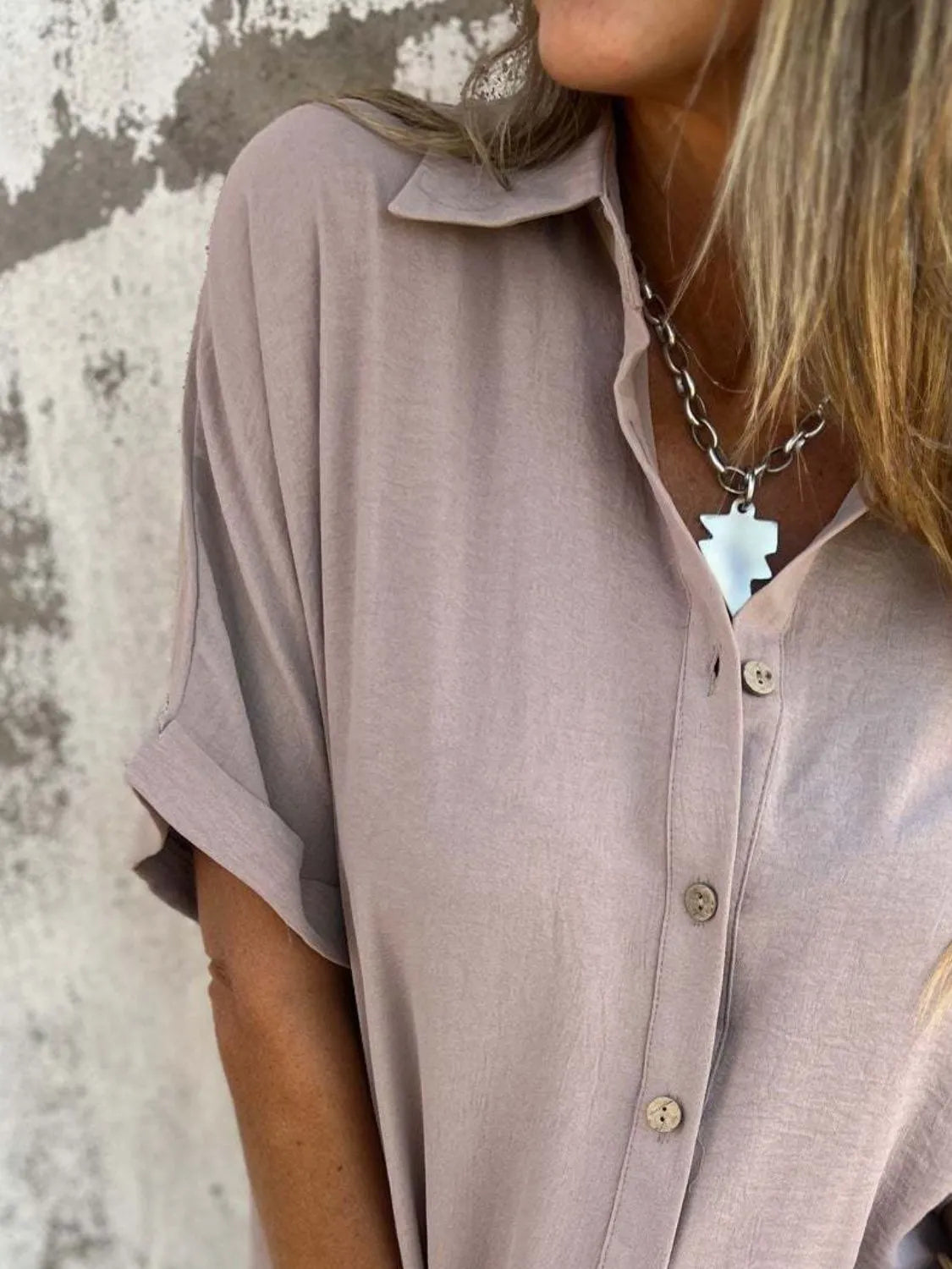 Full Size Collared Neck Half Sleeve Shirt Plus Size