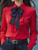 Ruffled Tie Front Long Sleeve Blouse