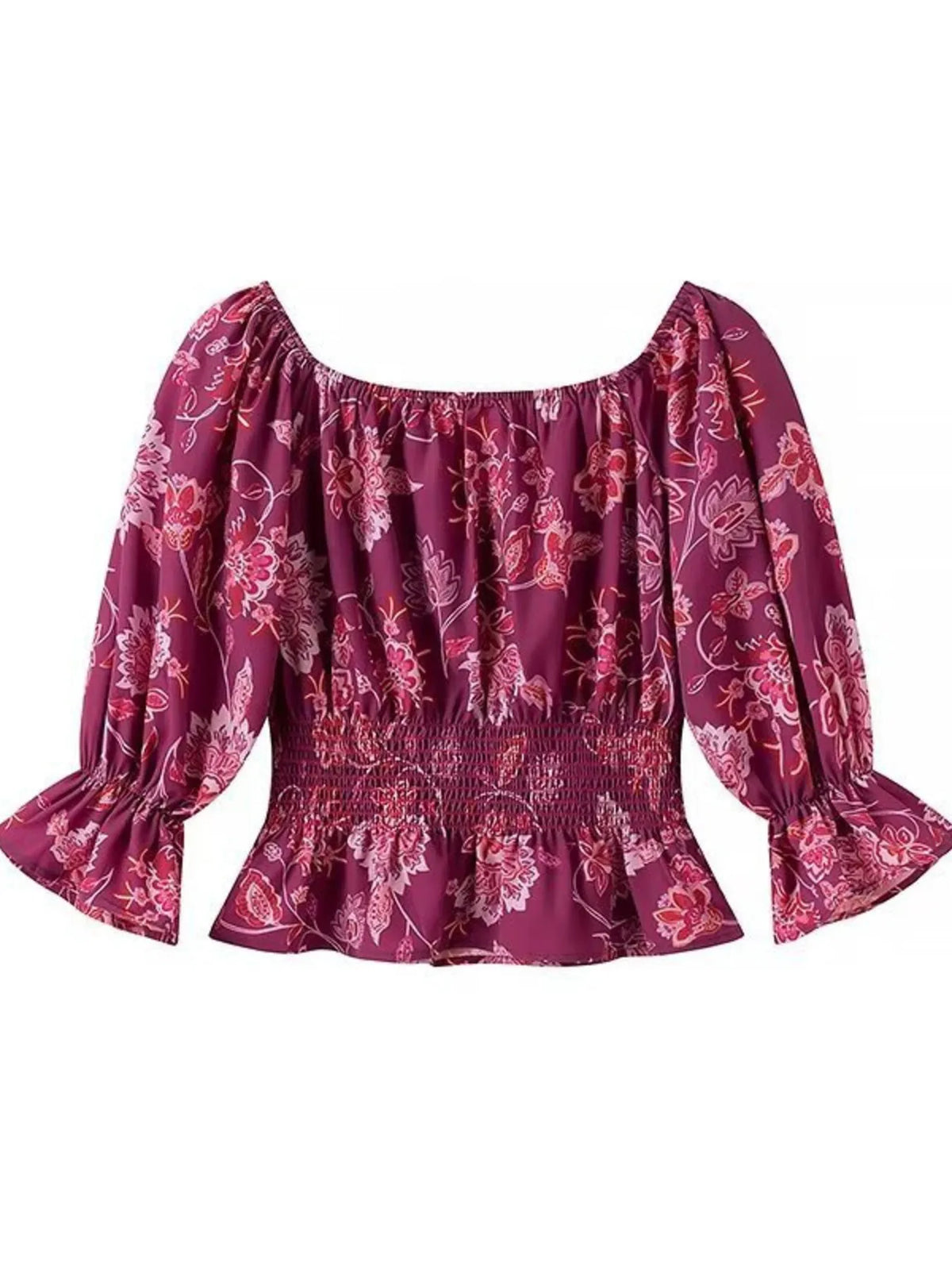 Printed Flounce Sleeve Top and Slit Skirt Set