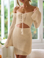 Cutout Lace-Up Long Sleeve Cover Up - Ladyez