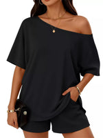 Full Size One Shoulder Top and Shorts Set Plus Size