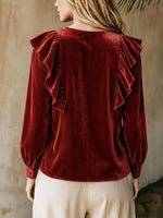 Full Size Ruffled V-Neck Long Sleeve Blouse Plus Size