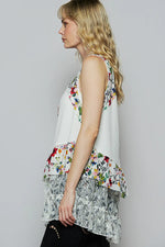 POL Floral Print Scoop Neck Tank with Lace Trim - Ladyez