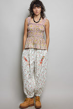 POL Smocked Printed Square Neck Peplum Tank with Ruffle Trim