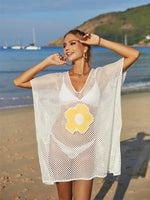 Angel Wings Openwork Flower V-Neck Short Sleeve Cover Up - Ladyez