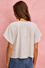 SO ME Cotton Gauze Lace Trim Flutter Sleeves Blouse Top