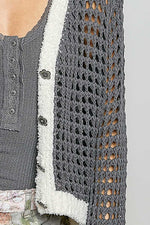 POL Openwork Contrast Cardigan with Floral Metal Button