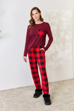 Zenana Full Size Plaid Round Neck Top and Pants Pajama Set - Ladyez
