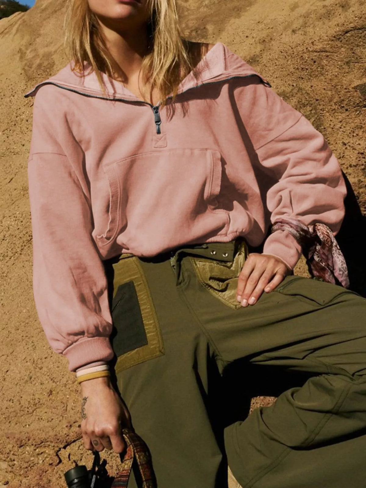 Half-Zip Dropped Shoulder Hoodie