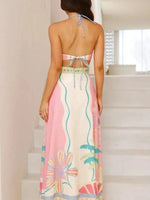 Halter Neck Printed Maxi Dress - Ladyez