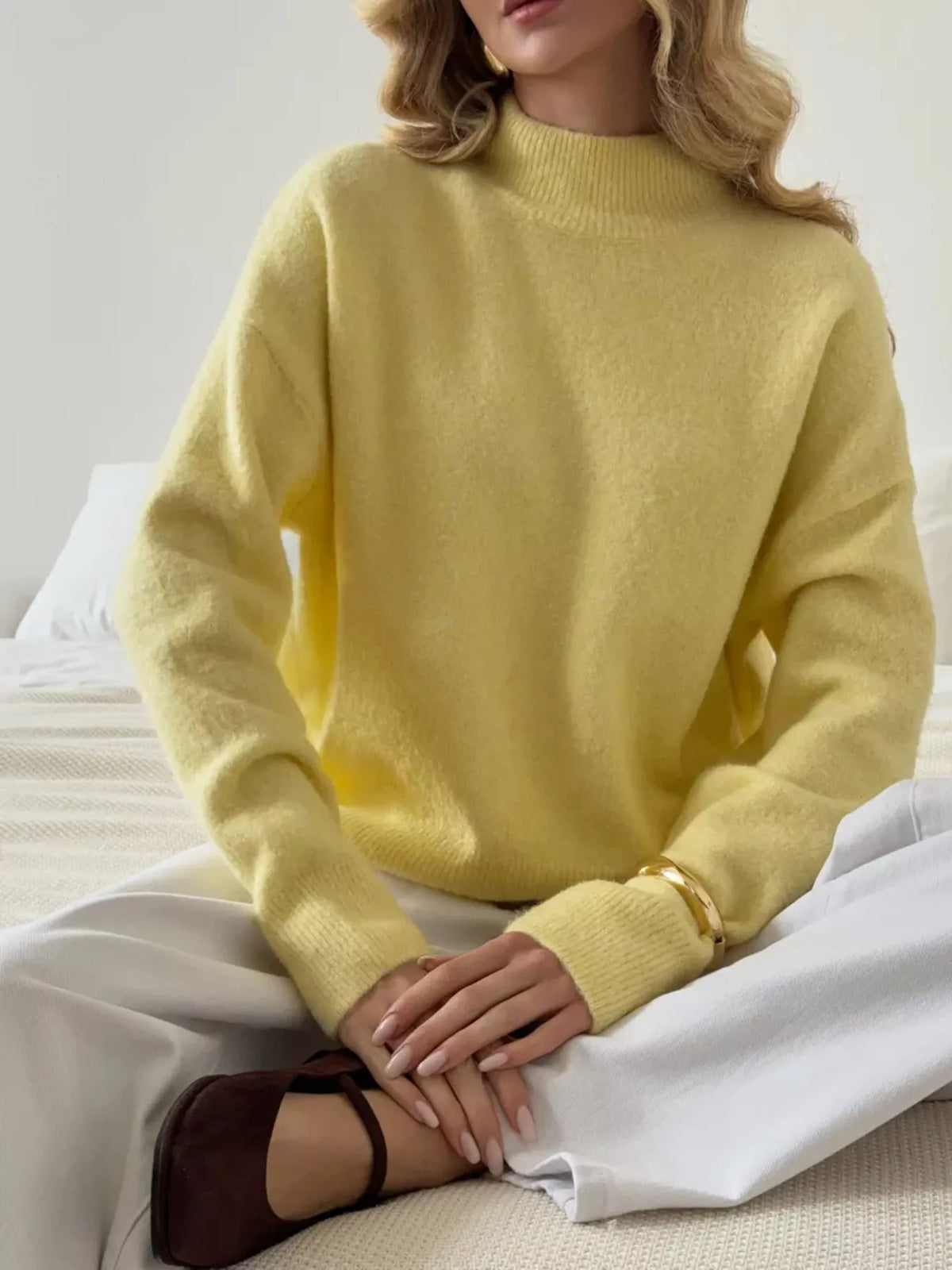 Mock Neck Dropped Shoulder Sweater