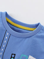 Children's Cartoon Construction Vehicle Print Short Sleeve T-Shirt