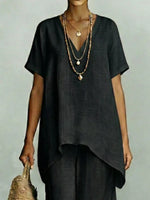 Full Size V-Neck Top and Wide-Leg Pants Set Plus Size
