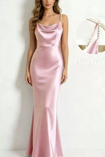 Pearl Strap Cowl Neck Satin Maxi Dress
