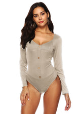 Button Detail Bodysuit - Ladyez