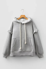 Contrast Rope Drawstring Ruffle Trim Drop Shoulder Baggy Hoodie