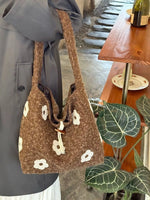 Floral Fuzzy Knit Tote Bag