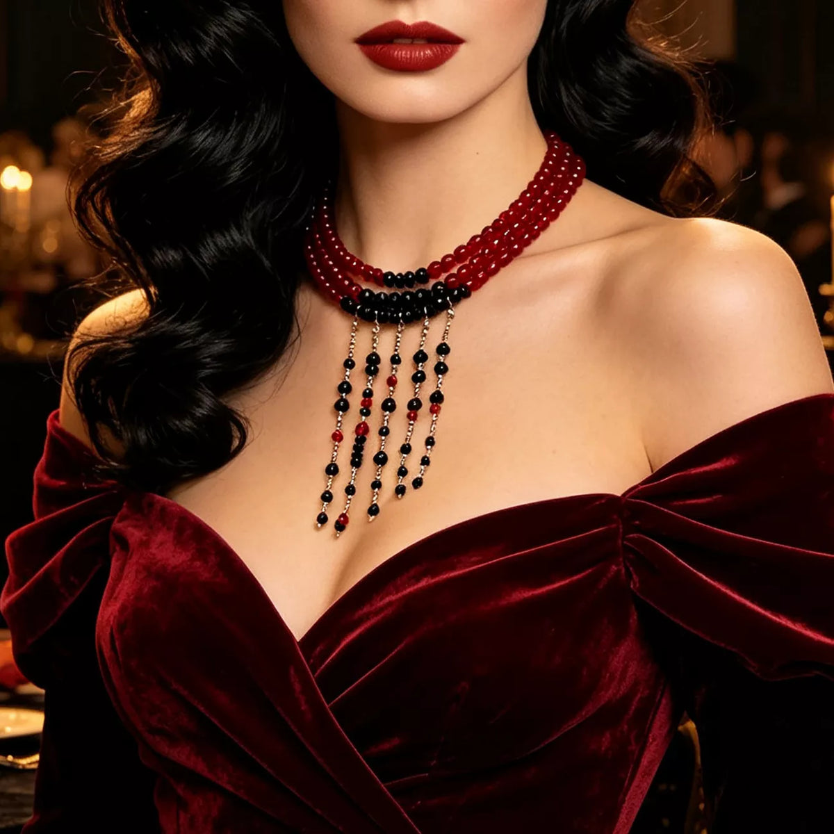 Gothic Multi-Layered Beaded Necklace