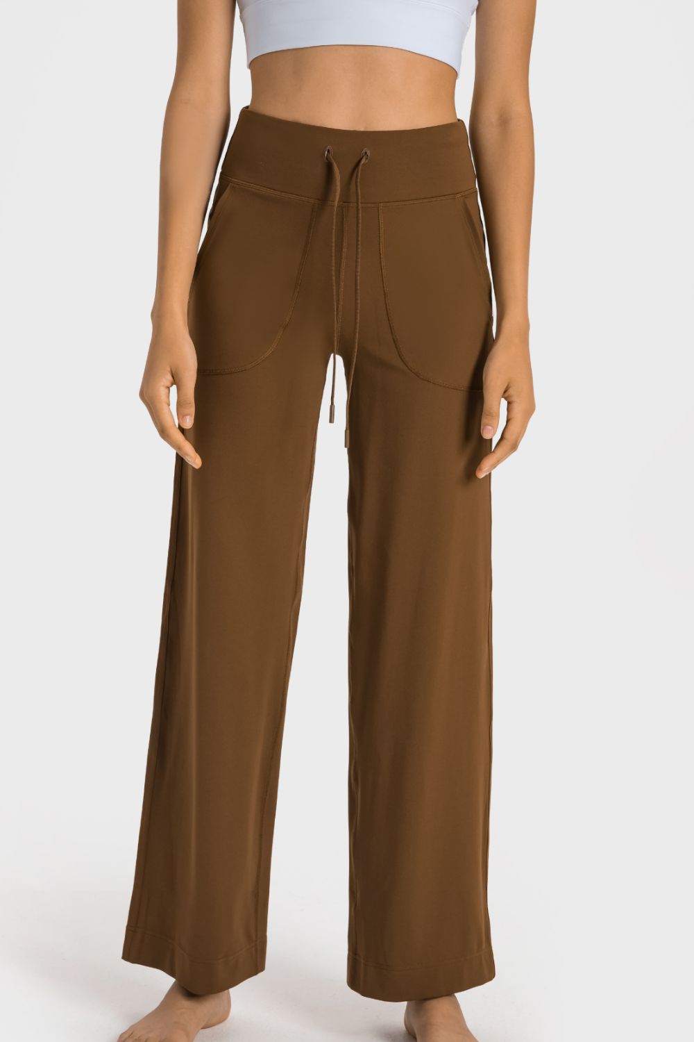 Millennia Drawstring Waist Wide Leg Sports Pants with Pockets - Ladyez