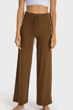Millennia Drawstring Waist Wide Leg Sports Pants with Pockets - Ladyez