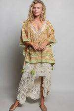POL Block Print Floral Tie Front Boho Blouse