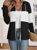 Drawstring Color Block Zip Up Outerwear