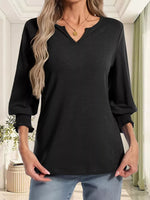Full Size Notched 3/4 Sleeve Top Plus Size