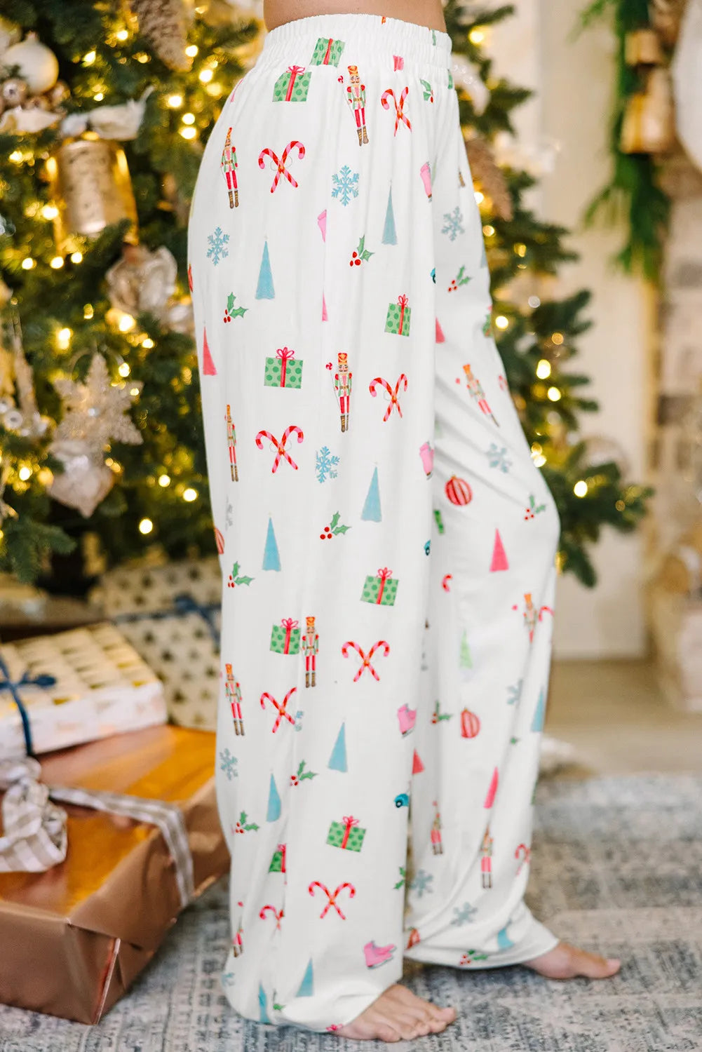 Printed Collared Neck Long Sleeve Top and Pants Lounge Set - Ladyez