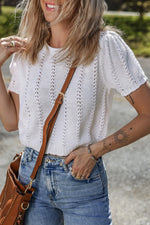 Openwork Round Neck Short Sleeve Knit Top