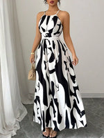 Abstract Print Halter Neck Maxi Dress