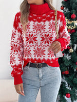 Christmas Snowflake Turtleneck Long Sleeve Sweater