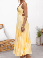 Pleated V-Neck Sleeveless Maxi Dress - Ladyez